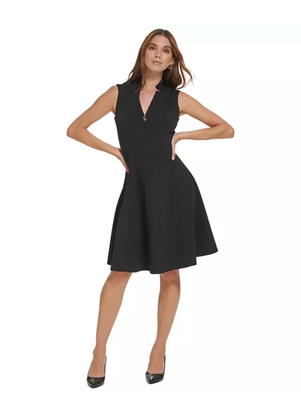 Calvin Klein Petite Notch Collar Fit & Flare Dress Women’s Size 12 Black